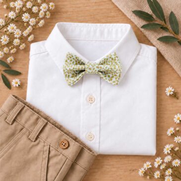 noeud papillon enfant mariage baptême, anniversaire, communion en liberty garden trail moutarde