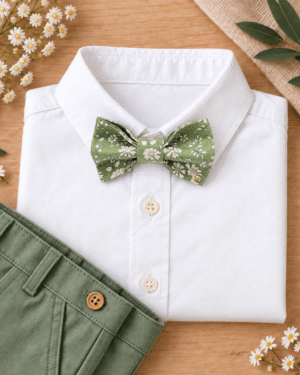 noeud papillon enfant mariage baptême, anniversaire, communion en liberty capel olive vert