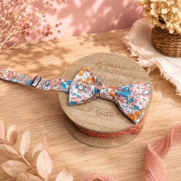 Noeud papillon et bretelles pour homme Liberty lulworth cove rose et bleu turquoise, mariage, made in France, fabriqué en Occitanie