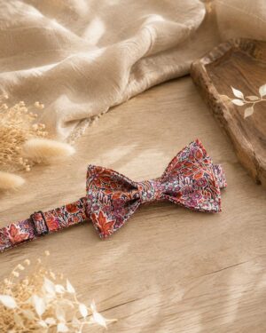 Noeud papillon pour homme Liberty aubrey forest grenat, mariage, made in France, fabriqué en Occitanie