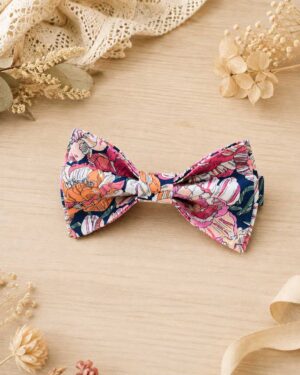 Noeud papillon pour homme Liberty black burn pink, rose vintage, mariage, made in France, fabriqué en Occitanie