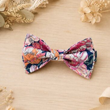 Noeud papillon pour homme Liberty black burn pink, rose vintage, mariage, made in France, fabriqué en Occitanie