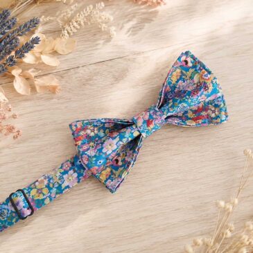 Noeud papillon pour homme Liberty classic garden peackock, bleu paon, mariage, made in France, fabriqué en Occitanie