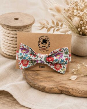 Noeud papillon pour homme Liberty d'anjo summer, rouge et violet, mariage, made in France, fabriqué en Occitanie