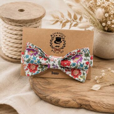 Noeud papillon pour homme Liberty d'anjo summer, rouge et violet, mariage, made in France, fabriqué en Occitanie