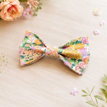 Noeud papillon pour homme Liberty elysian day jaune et rose, mariage, made in France, fabriqué en Occitanie