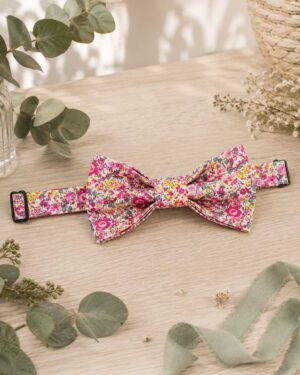 Noeud papillon pour homme Liberty emma and georgina hibiscus, rose et jaune,, mariage, made in France, fabriqué en Occitanie