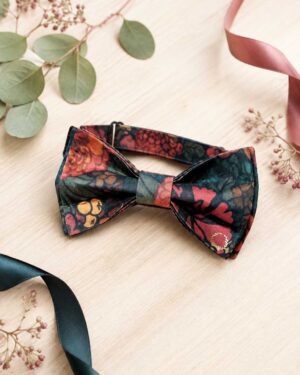 Noeud papillon et bretelles pour homme Liberty heritage garden automne rouille et vert, mariage, made in France, fabriqué en Occitanie