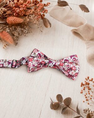 Noeud papillon et bretelles pour homme Liberty isla rose gates, bordeaux orangé, mariage, made in France, fabriqué en Occitanie