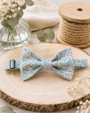 Noeud papillon et bretelles pour homme Liberty katie and millie leitha bleu vert,mariage, made in France, fabriqué en Occitanie