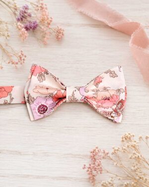 Noeud papillon et bretelles pour homme Liberty madeleine rose antique et fluo,mariage, made in France, fabriqué en Occitanie