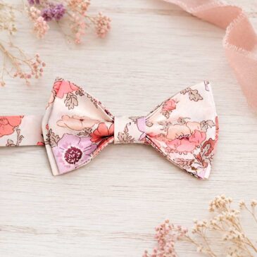 Noeud papillon et bretelles pour homme Liberty madeleine rose antique et fluo,mariage, made in France, fabriqué en Occitanie