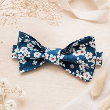 Noeud papillon et bretelles pour homme Liberty mitsi bleu petrolemariage, made in France, fabriqué en Occitanie