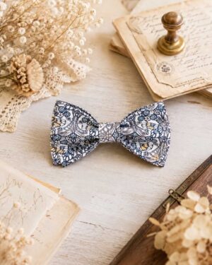 Noeud papillon et bretelles pour homme Liberty morris butterfly graymariage, made in France, fabriqué en Occitanie