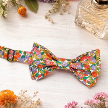 Noeud papillon et bretelles pour homme Liberty nectar tutti frutti mariage, made in France, fabriqué en Occitanie