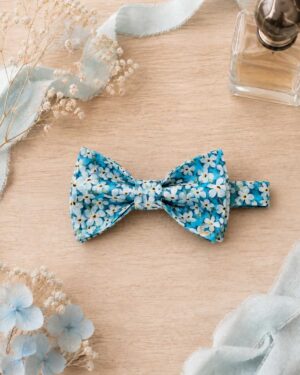 Noeud papillon pour homme Liberty petal wish turquoise mariage, made in France, fabriqué en Occitanie