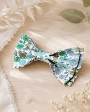 Noeud papillon pour homme Liberty poppy and daisy vert feuillage mariage, made in France, fabriqué en Occitanie