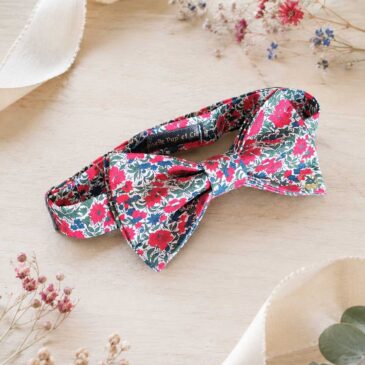 Noeud papillon pour homme Liberty rosalind rouge mariage, made in France, fabriqué en Occitanie