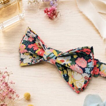 Noeud papillon pour homme Liberty thorpe tutti frutti vert jaune et orange mariage, made in France, fabriqué en Occitanie