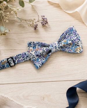 Noeud papillon pour homme Liberty wiltshire lilas, bleu pervenche, mariage, made in France, fabriqué en Occitanie