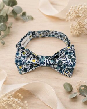 Noeud papillon pour homme Liberty wiltshire-mimosas, vert jaune, mariage, made in France, fabriqué en Occitanie