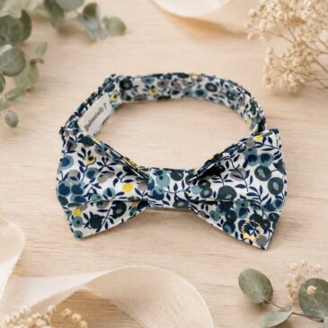 Noeud papillon pour homme Liberty wiltshire-mimosas, vert jaune, mariage, made in France, fabriqué en Occitanie