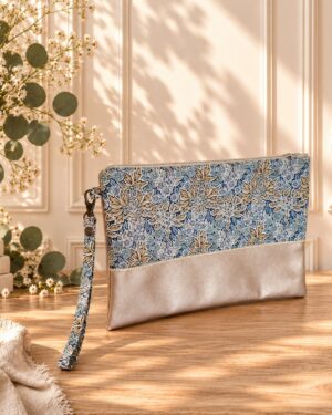 pochette à main mariée, demoiselle d'honneur, invité mariage Liberty aubrey forest citrine, mariage, made in France, fabriqué en Occitanie
