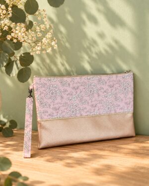 pochette à main mariée, demoiselle d'honneur, invité mariage Liberty capel rose, mariage, made in France, fabriqué en Occitanie