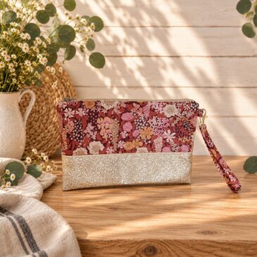 pochette à main mariée, demoiselle d'honneur, invité mariage Liberty ciara fauve terracotta, mariage, made in France, fabriqué en Occitanie
