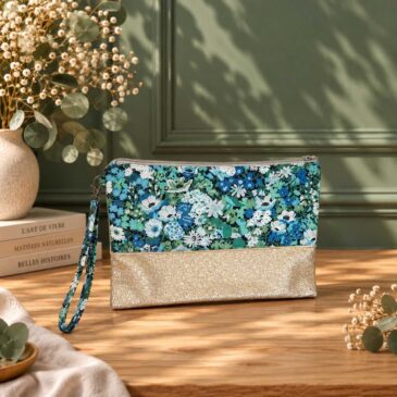 pochette à main mariée, demoiselle d'honneur, invité mariage Liberty thorpe vert paillettes, mariage, made in France, fabriqué en Occitanie