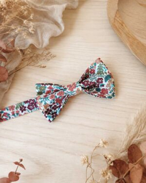 Noeud papillon pour homme Liberty sweet may rouille, brun terracotta et bleu, mariage, made in France, fabriqué en Occitanie