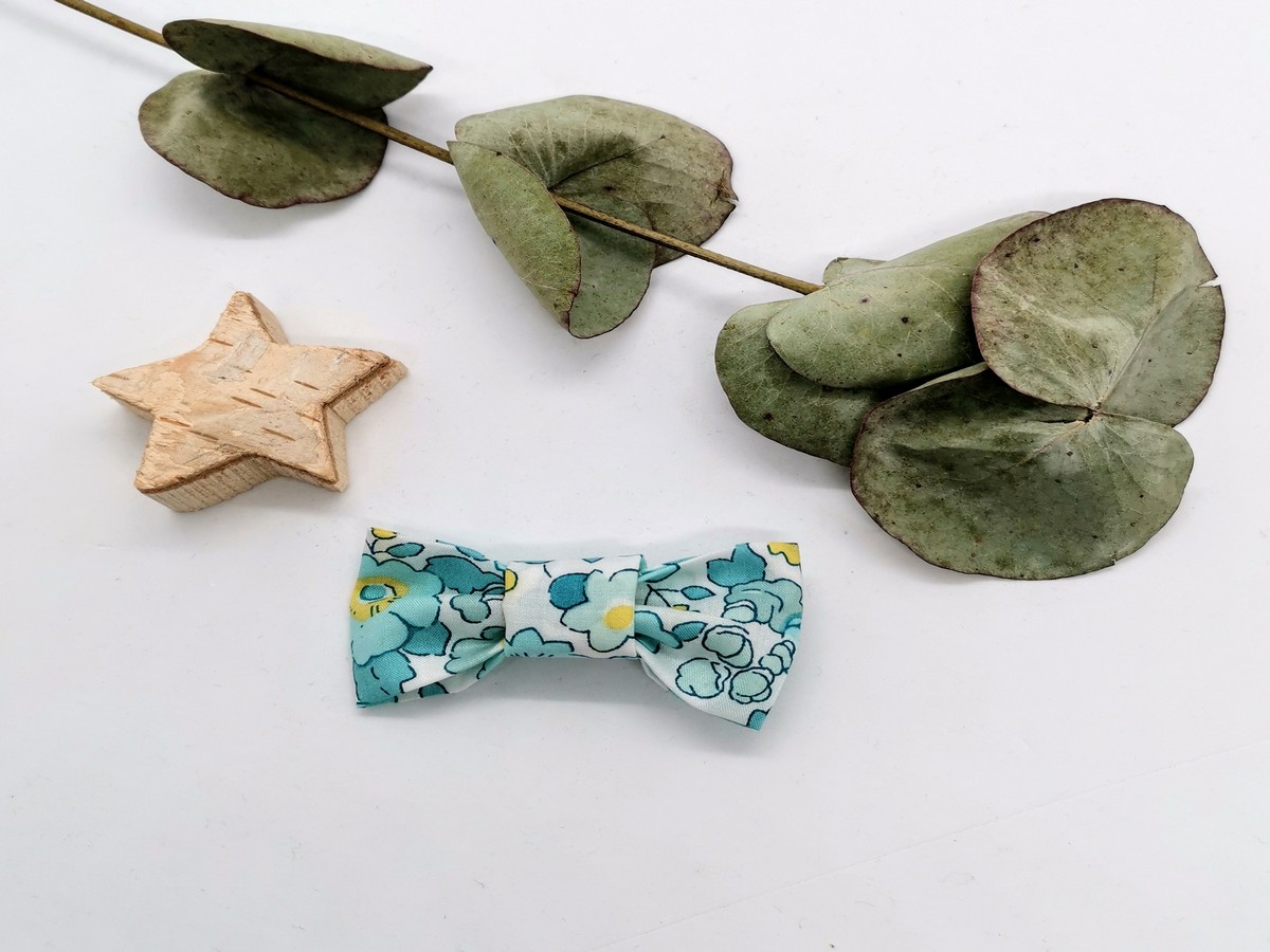 Mademoiselle Pap’ et Cie Mariage Made in France accessoire cheveux coiffure barrette Liberty Betsy Mint and Lemon