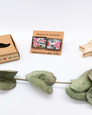 Boutons de manchettes carrés cuivre en Liberty Betsy Ann rose foncé