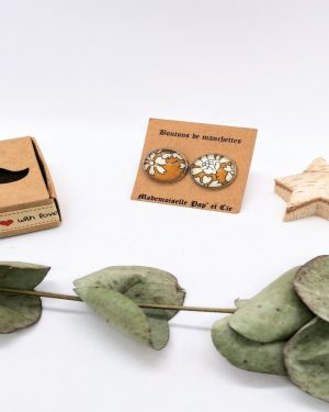 Boutons de manchettes ronds argent en Liberty Capel moutarde