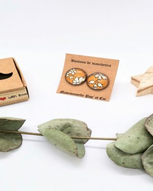 Boutons de manchettes ronds cuivre en Liberty Capel moutarde