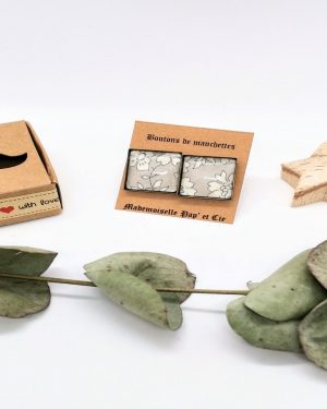 Boutons de manchettes carré cuivre en Liberty Capel gris