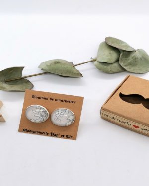 Boutons de manchettes ronds argent en Liberty Capel gris