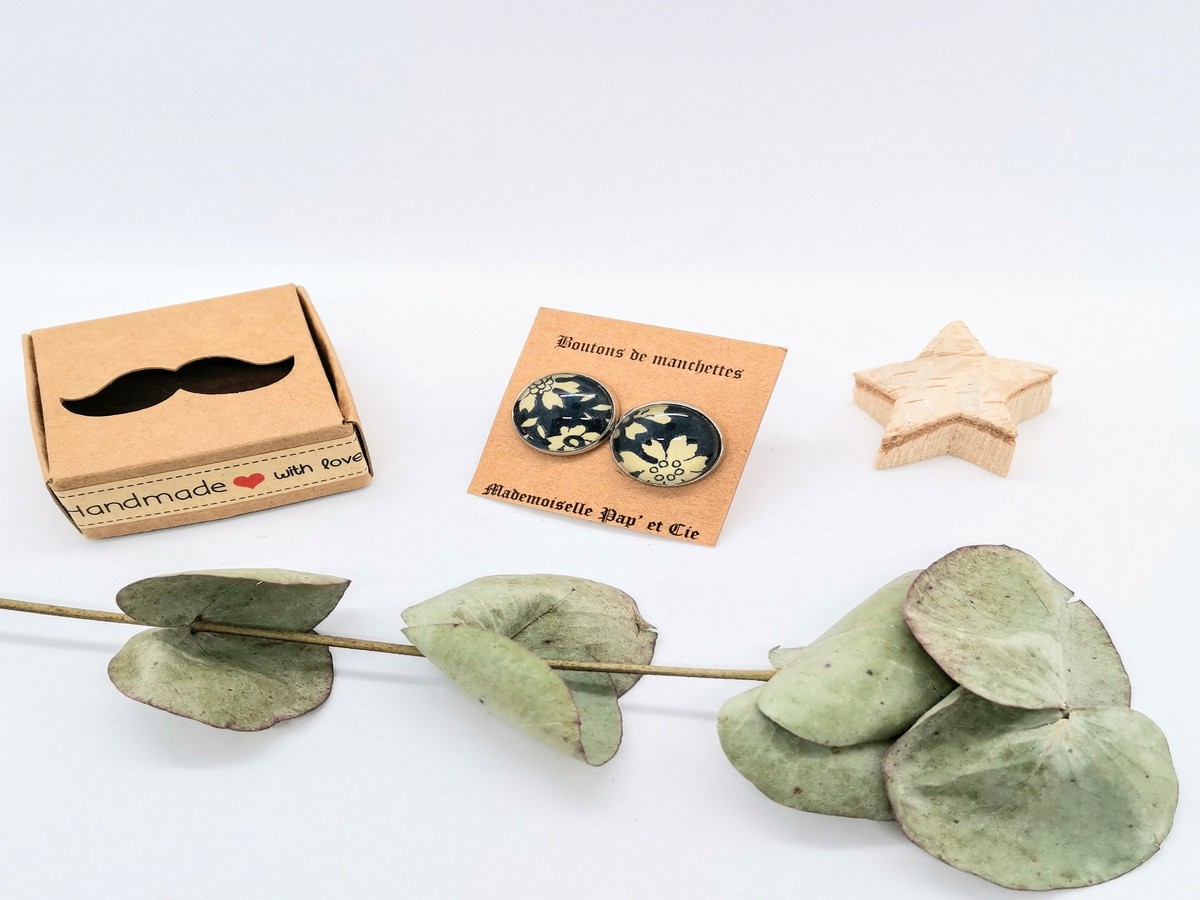 Mademoiselle Pap’ et Cie Mariage Made in France accessoire homme boutons de manchettes Liberty Capel marine rond cuivre