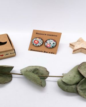 Boutons de manchettes ronds cuivre en Liberty Eloise Mint