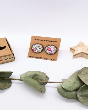 Boutons de manchettes ronds cuivre en Liberty Eloise Rose