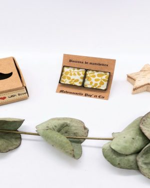 Boutons de manchettes carrés cuivre en Liberty Garden Trail moutarde