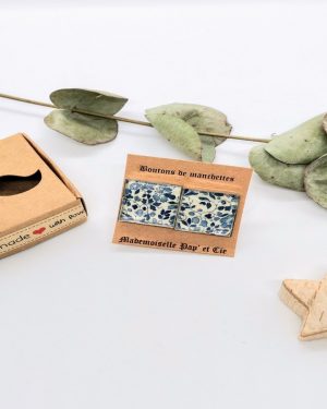 Boutons de manchettes carrés argent en Liberty Katie and Millie bleu