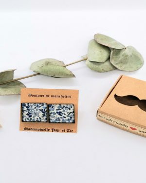 Boutons de manchettes carrés cuivre en Liberty Katie and Millie bleu