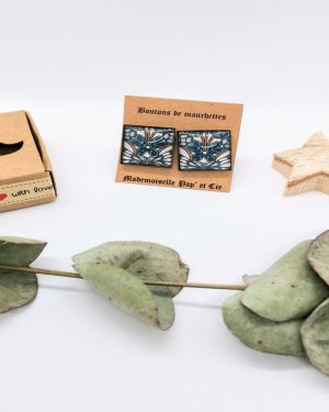 Boutons de manchettes carrés cuivre en Liberty Morris Butterfly bleu