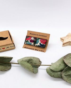 Boutons de manchettes carrés cuivre en Liberty Poppy and Daisy canard