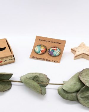 Boutons de manchettes ronds argent en Liberty Michelle multicolore