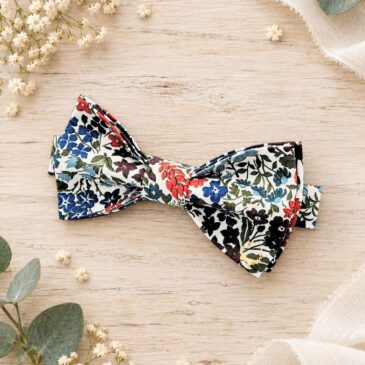 Noeud papillon pour homme Liberty sweet may blue red, brun terracotta et bleu, mariage, made in France, fabriqué en Occitanie