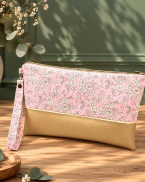 pochette à main mariée, demoiselle d'honneur, invité mariage Liberty capel rose, mariage, made in France, fabriqué en Occitanie