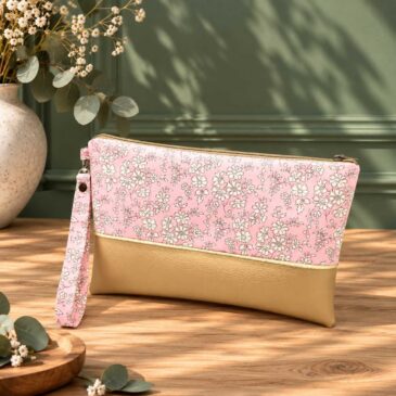 pochette à main mariée, demoiselle d'honneur, invité mariage Liberty capel rose, mariage, made in France, fabriqué en Occitanie