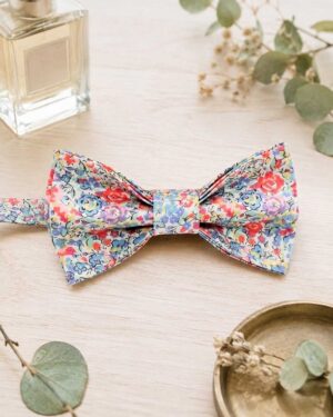 Noeud papillon pour homme Liberty emma and georgina pinka, corail bleu, mariage, made in France, fabriqué en Occitanie